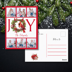 Collage Six Photos Joy Red Christmas Postcard