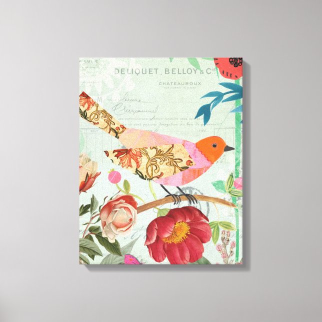 Collage-Style Songbird Canvas Print (Front)