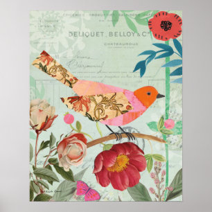 Collage-Style Songbird Poster