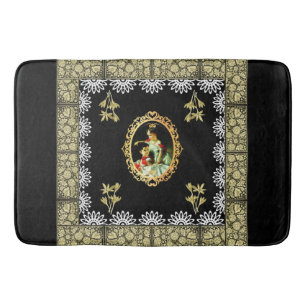 Collage vintage Retro with lace and flowers Bath Mat