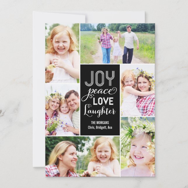Collage Wishes Holiday Photo Card - Black (Front)