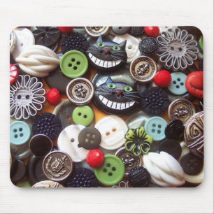 Collage with Black Cheshire Cat Buttons Mouse Mat