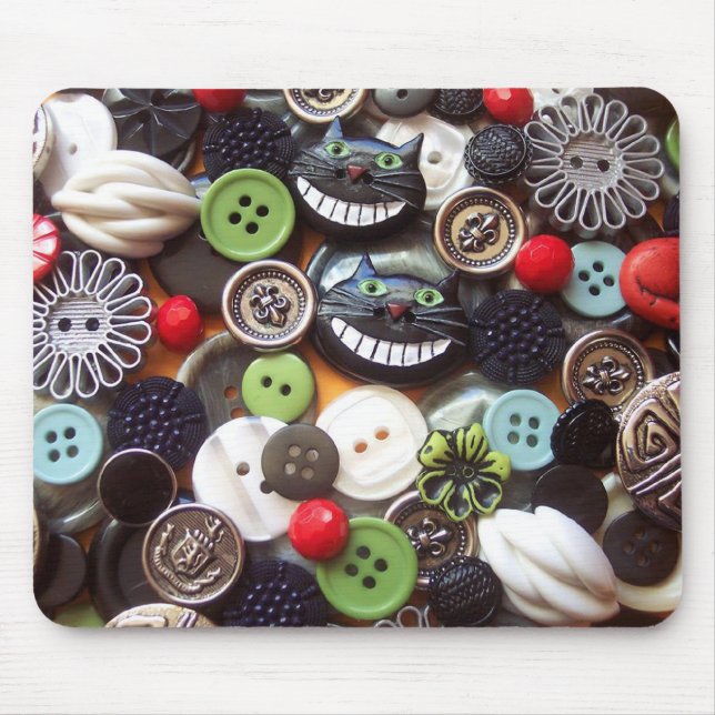 Collage with Black Cheshire Cat Buttons Mouse Mat (Front)