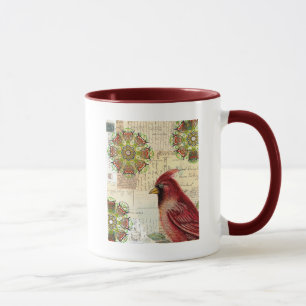Collaged Old Letters and Postcards with Bird Mug