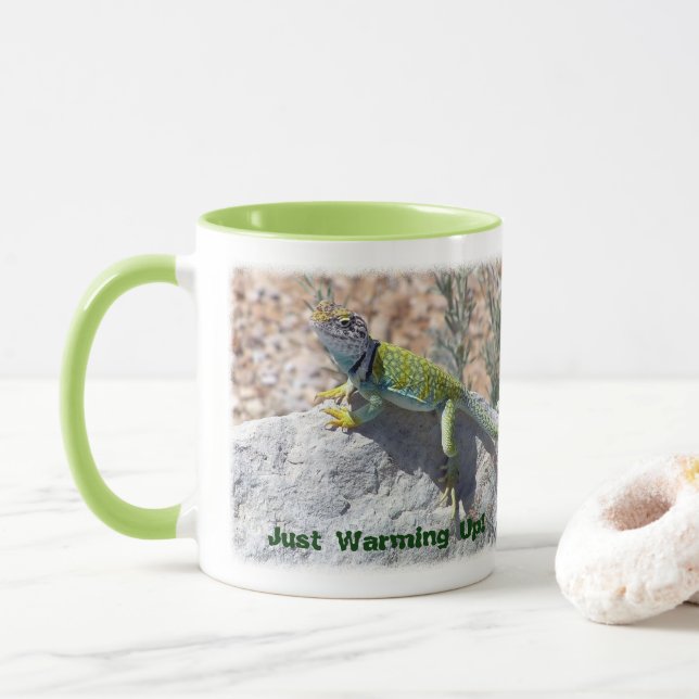 Collared Lizard Close-Up Photograph Personalised Mug (With Donut)