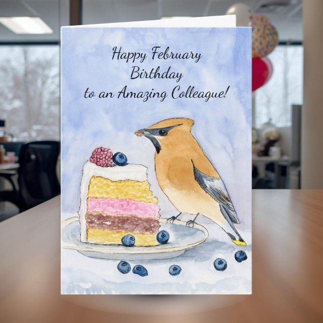 Colleague Happy February Birthday Bird Cake Card (Creator Uploaded)