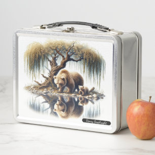 Collectable Bear Family Beside a Tranquil Stream Metal Lunch Box