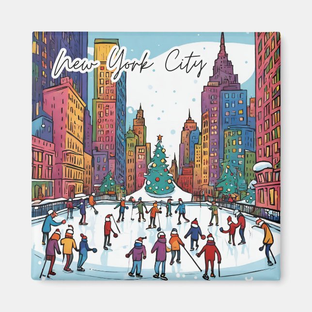 Collectable Funky City Magnet- NYC Christmas time Magnet (Front)