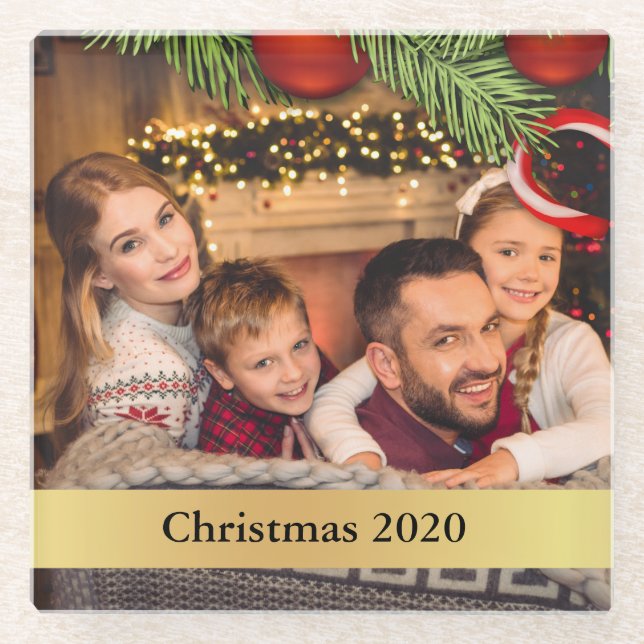 Collectable Keepsake Annual Christmas Photo Glass Coaster (Front)