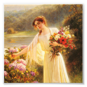 collecting flowers,beautiful lady by Albert Lynch Photo Print