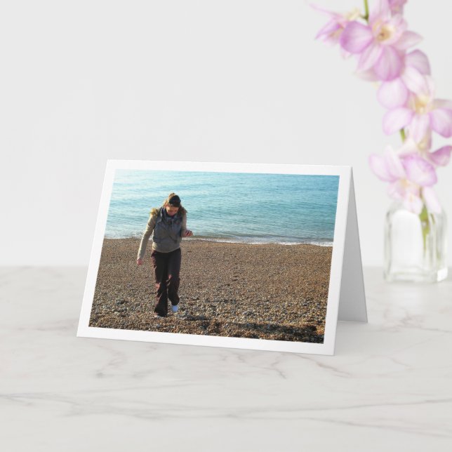 Collecting Pebbles on Beach Card (Orchid)