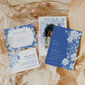 Blue White Chinoiserie Floral Coastal Wedding Classic Round Sticker