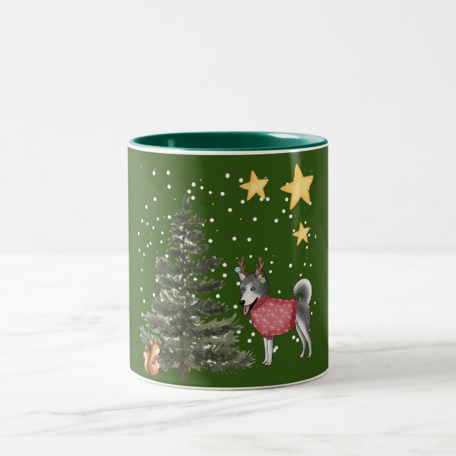 Collection "Christmas Dogs" with Husky in the Fore Two-Tone Coffee Mug (Center)