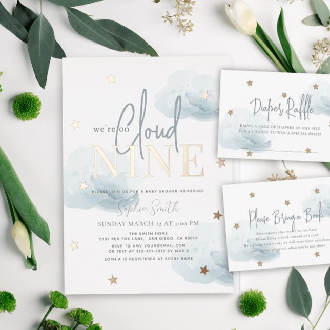 Cloud 9/Nine Grey Clouds Baby Shower Guest Book Zazzle