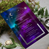 Cosmic Purple Teal Silver Sun Moon Wedding Pedestal Sign | Zazzle