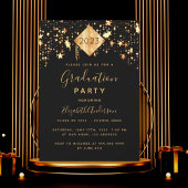 Graduation party black rose gold stars year invitation postcard