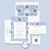 Elegant Blue And White Wedding Monogram Favour Square Sticker