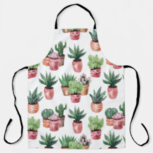 Collection of cacti in pots, watercolor. apron