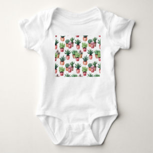 Collection of cacti in pots, watercolor. baby bodysuit