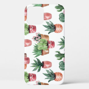 Collection of cacti in pots, watercolor. iPhone 12 case