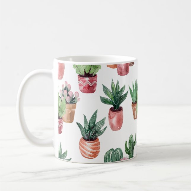 Collection of cacti in pots, watercolor. coffee mug (Left)