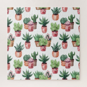Collection of cacti in pots, watercolor. jigsaw puzzle