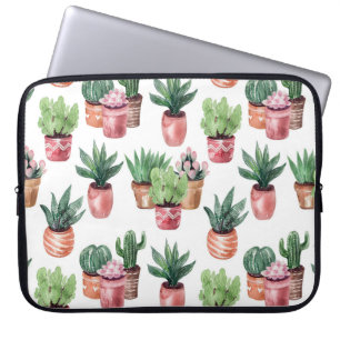 Collection of cacti in pots, watercolor. laptop sleeve