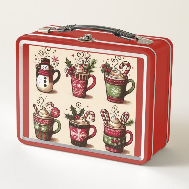  collection of festive coffee cups metal lunch box (Front)
