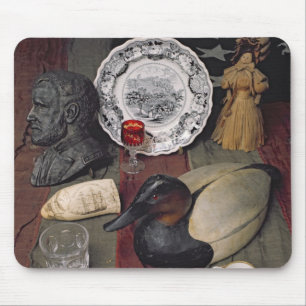 Collection of objects, including a cup mouse mat