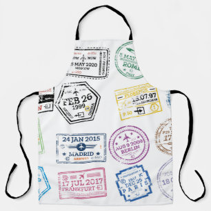 Collection of Passport Stamps Isolated on White. V Apron