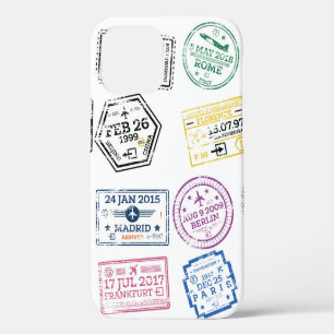Collection of Passport Stamps Isolated on White. V iPhone 12 Case