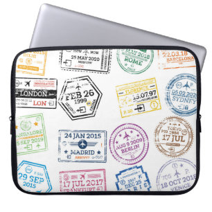 Collection of Passport Stamps Isolated on White. V Laptop Sleeve
