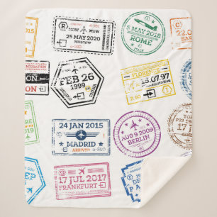 Collection of Passport Stamps Isolated on White. V Sherpa Blanket