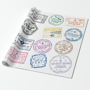 Collection of Passport Stamps Isolated on White. V Wrapping Paper