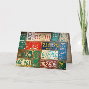 collection of retro rusty license plates card