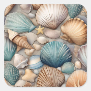 Collection of seashells square sticker
