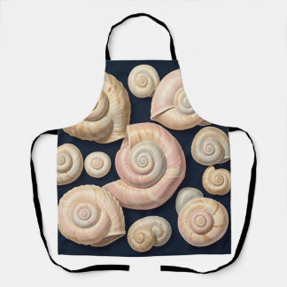 Collection of Spiral Seashells Beige Pink Nautical Apron