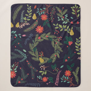 Collection of Vintage Style Hand Drawn Christmas H Sherpa Blanket