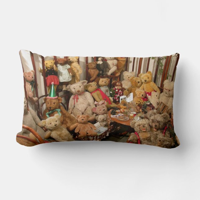 Collection Of Vintage Teddy Bears Lumbar Cushion (Front)