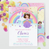 Brunette Princess and Rainbow Unicorn Birthday   Thank You Card