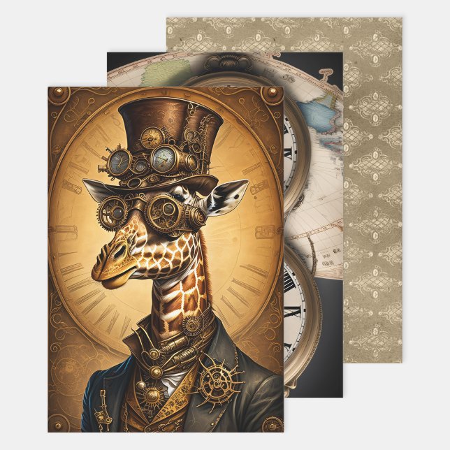 Collection Steampunk Animal - Giraffe Decoupage  Wrapping Paper Sheet (Creator Uploaded)