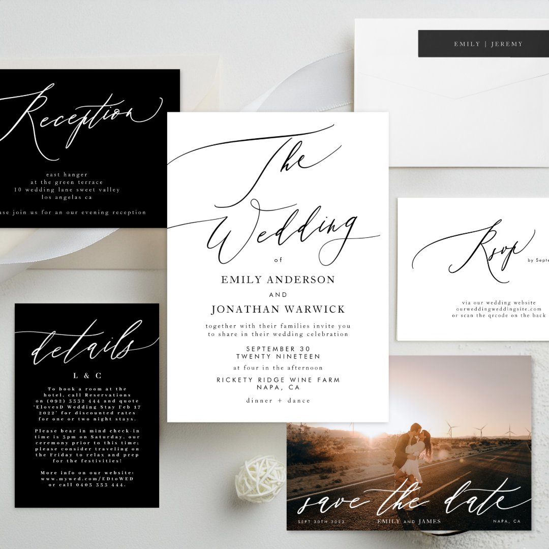 Modern White and Black Simple Wedding Invitation | Zazzle