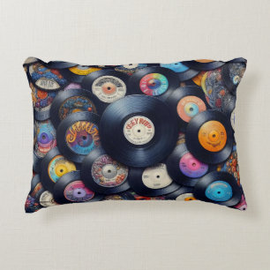 Collection Vinyl Record Pattern 80s Retro Spectrum Decorative Cushion