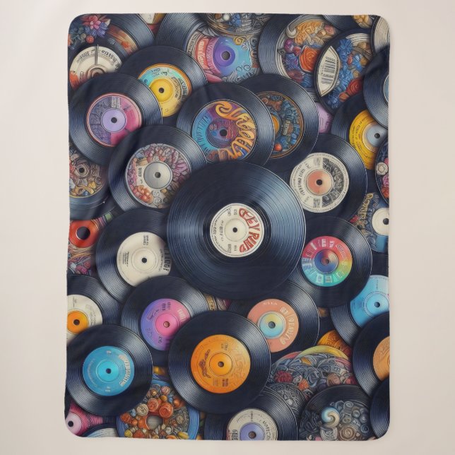 Collection Vinyl Record Pattern 80s Retro Spectrum Sherpa Blanket (Front)