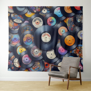 Collection Vinyl Record Pattern 80s Retro Spectrum Tapestry