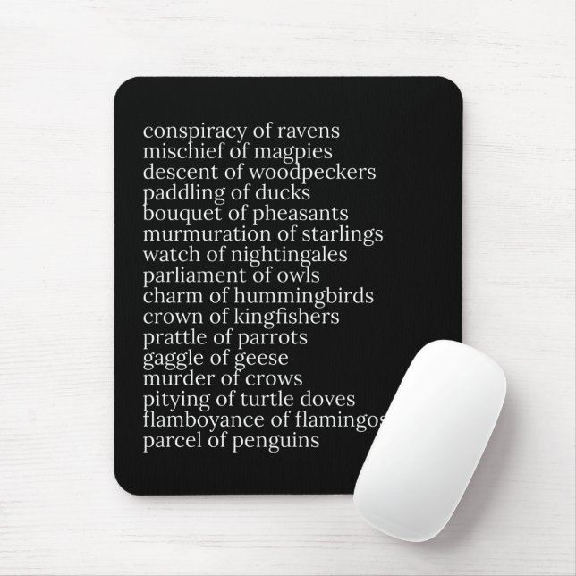Collective Nouns of Birds Black and White Mouse Mat (With Mouse)