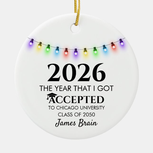 College Acceptance Ornament, College Ornaments,  Ceramic Tree Decoration (Front)