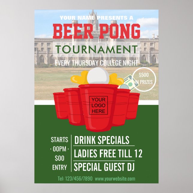 College Beer Pong Tournament add logo and photo Poster (Front)