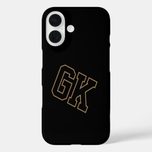 College Black Gold Varsity Monogram Initials iPhone 16 Case
