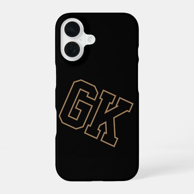College Black Gold Varsity Monogram Initials iPhone 16 Case (Back)